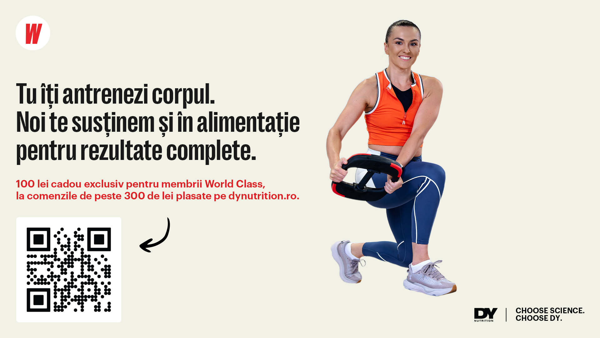 100 lei cadou exclusiv pentru membrii World Class la comenzile de peste 300 lei la suplimentele DY Nutrition