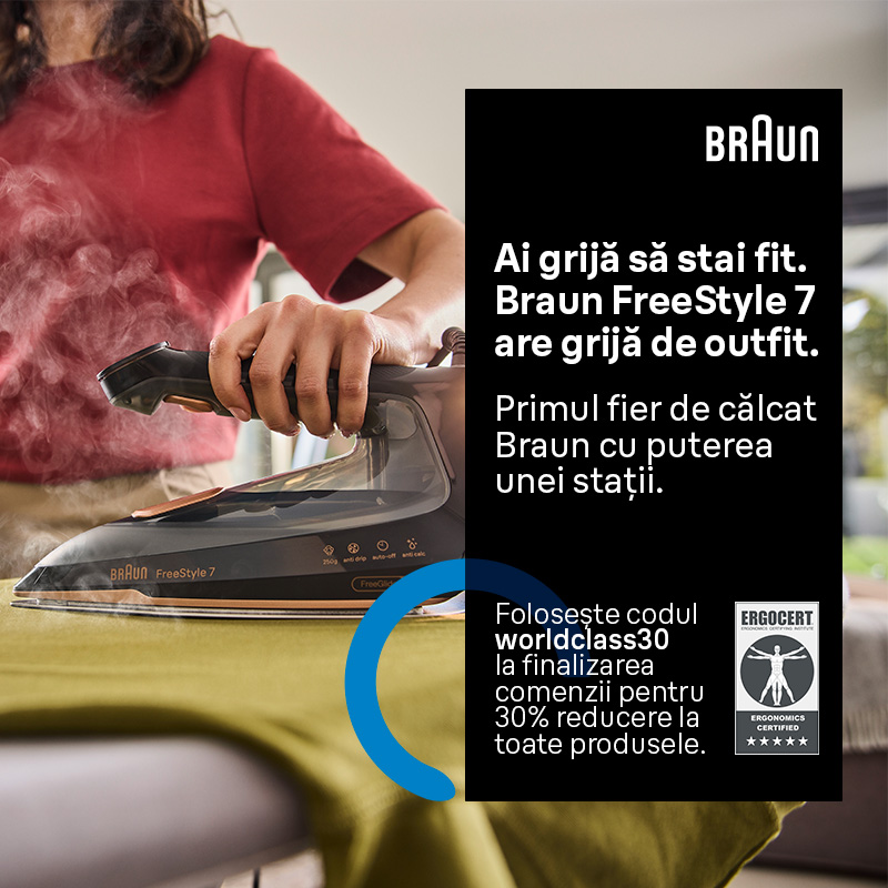 Exclusiv pentru clienții World Class: ai 30% reducere la produsele BRAUN cu voucherul WORLDCLASS30. Oferta este valabilă în perioada 15.06–31.07.2026.